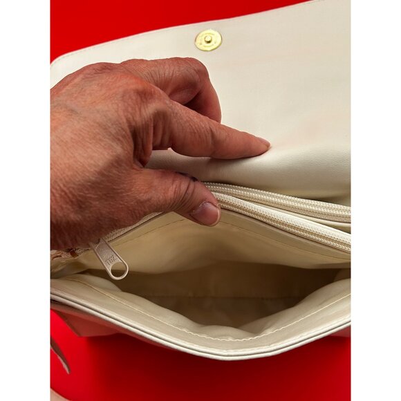 Worthington Crossbody Shoulder Bag Ivory Leather Trim Dual Zip Compartments - Picture 12 of 16